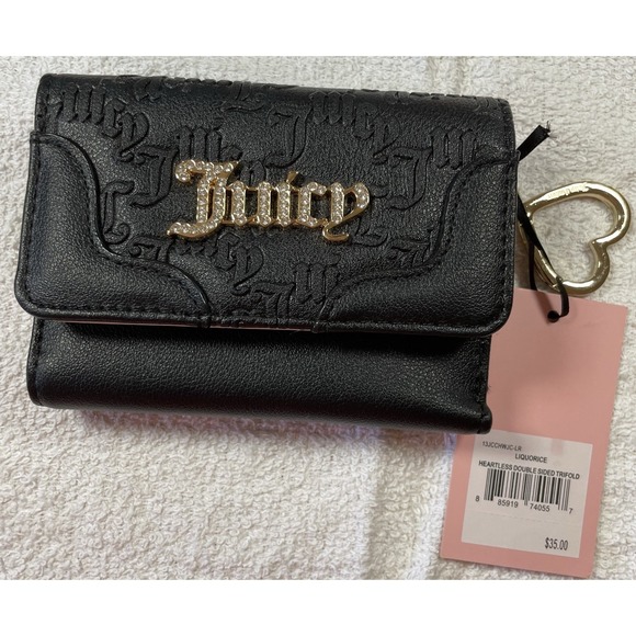 Juicy Couture Handbags - NWT Juicy Couture Heartless Double Sided Trifold Wallet - Liquorice Black